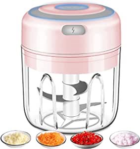 Electric Mini Garlic Chopper, Portable Food Processor, Vegetable Chopper Onion Mincer, Cordless Meat Grinder with USB Charging for Vegetable, Pepper, Onion, Baby Food, Seasoning, Nuts (BPA-Free) Pink