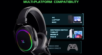 Wireless Gaming Headset for PS5 PS4, Bluetooth 2.4GHz Lightweight Ergonomic Headphones with Noise Cancelling Mic, 23ms Low Latency Audio, 50+ Hrs & Surround Sound Gamer Headsets for PC Laptop Switch