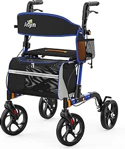 Aojin Walkers for Seniors Adults, Rollator Walker with Seat, 350lbs, Blue