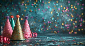 Chalkboard with party hats and streamers, playful and creative background