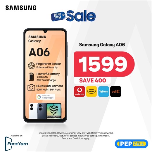 283 reactions · 93 comments | SAVE 400 on the Samsung Galaxy A06 at PEP this Blue Tag Sale! Smooth performance, a crisp display, and a battery that keeps up with your day. Why wait? Step up your smartphone game without breaking the bank. c Available at PEP stores nationwide. Also on FoneYam! #SamsungGalaxyA06 #SamsungAtPEP #DealsYouLove #PEP | PEP Cell | Facebook