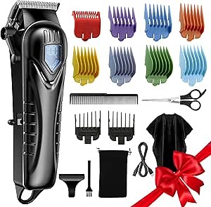 Chicclly Professional Hair Clippers for Men&Women, Low Noise Hair Cutting Kit with 10 Color Combs, LED Display, Gifts for Men, 5H Cordless Clippers and Trimmers Set with Scissors,Cape