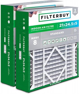 Filterbuy 21x24.5x5 Air Filter MERV 8 Dust Defense, Pleated HVAC AC Furnace Filter Replacement for Rheem, Ruud & Protech, 2-Pack
