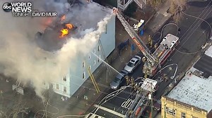 KNOCKED DOWN: Aerial footage shows firefighters in Jersey City, New Jersey, quickly beat back a 3-alarm blaze that had flames shooting through the roof of a multi-family home this morning; one firefighter suffered a non-life threatening injury. https://7ny.tv/2s7rIQ0 | ABC World News Tonight with David Muir