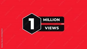 1 Million views counter icon animation. Luma matte with transparent background 4K resolution