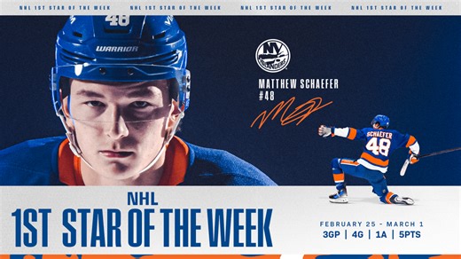 Islanders Matthew Schaefer Named NHL First Star of the Week