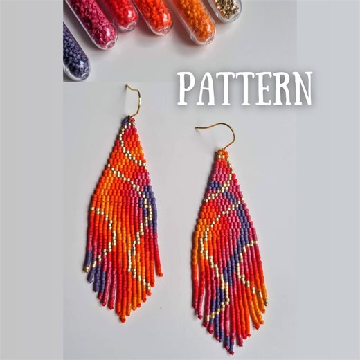 Color Flow Fringe Earrings Pattern – Beaded Earring PDF, Multiple Color Variations - Etsy