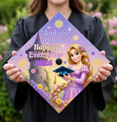 Rapunzel Tangled Graduation Cap Topper, Disney Princess Grad Cap, Happily Ever After 2026 Quote Graduation Cap, Tower Graduation Decor - Etsy