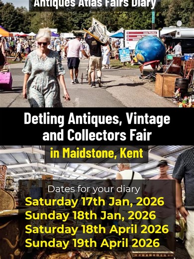 The Detling Antiques, Vintage & Collectors Fair is BACK ✨ Antique & Vintage lovers — this is your weekend! 👀 17th,18th Jan 2026 300–400 stands of jewellery, furniture, ceramics, garden pieces & more. Epic if you love interiors, vintage treasure hunting or upcycling! 📍 Kent County Showground, ME14 3JF 🎟️ Sat 8.30am-4.30pm & Sun 10am-3.30pm. Love Fairs See full details on the Antiques Atlas Fairs Diary 2026. #vintagefair #antiques #detling #collectables #vintagefinds #kent