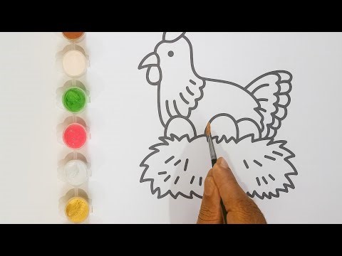“Hen Drawing for Kids | Easy Chicken Coloring with Paint | Step by Step Colouring Video”