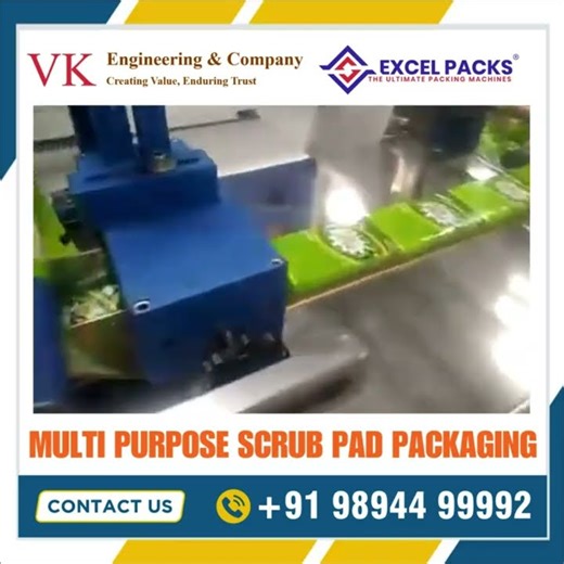 ✨ Multi-purpose scrub pad packaging done with our high-performance Flow Wrap Machine