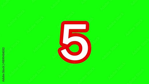 timer countdown animation numbers animated time 5 to 1 seconds green screen 4k