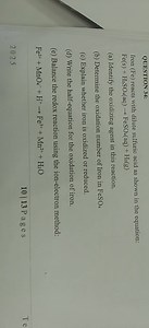 QUESTION 34:Iron (Fe) reacts with dilute sulfuric acid as show... | Filo