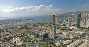 general view of high-rise buildings and residences taken by drone