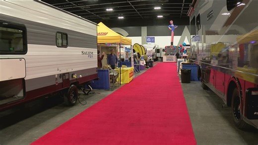 RV show displaying latest models at Glass City Center