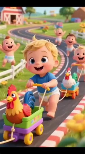 Joyful Kids Cartoon Featuring Baby and Chickens