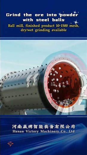 Ore is ground into powder with steel balls by a ball mill, with finished products ranging