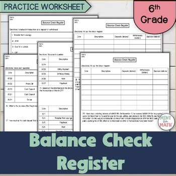 Balance a Check Register Practice Worksheet | Texas Financial Literacy 6th Grade