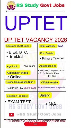 UPTET Online Form 2026 | UPTET 2026 examination | Uttar Pradesh Teacher Eligibility Test (UPTET)2026