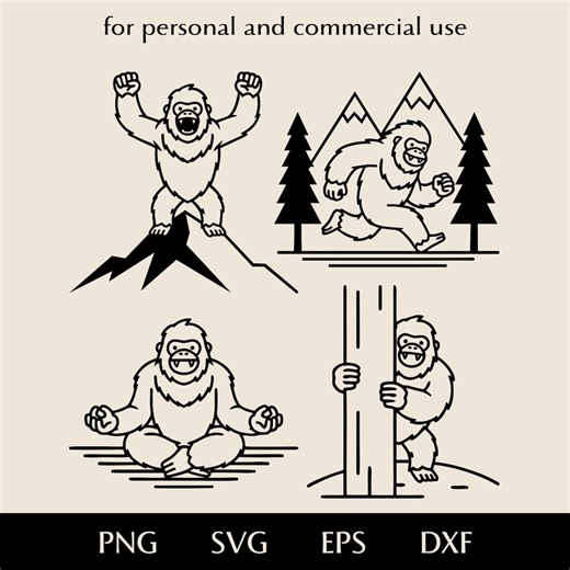 Cute Cartoon Yeti SVG, Simple Abominable Snowman on Top of Mountain, Hiding Behind Tree, Meditating and Running Through Forest Png, Eps, Dxf - Etsy Australia