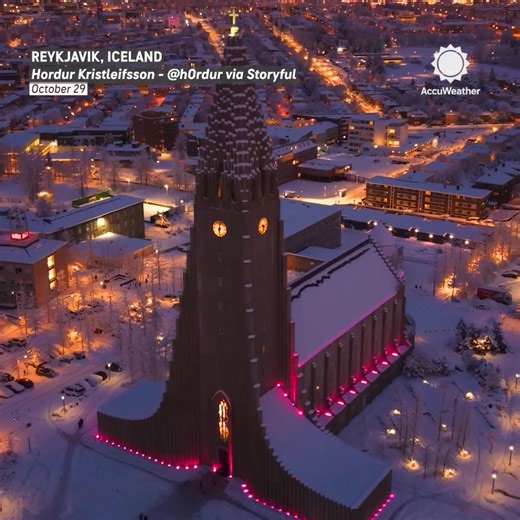 25K views · 783 reactions | Reykjavik’s Hallgrimskirkja stood dazzling under record October snow, as drone footage captured over 10 inches blanketing the city for the first time in more than a century. | AccuWeather | Facebook