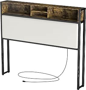 Headboard ， Queen Headboards with Storage Shelves,Headboard for Queen Size Bed with USB Ports, Industrial Metal and Wood Queen Headboard Only for Bedroom(Queen, Biege)