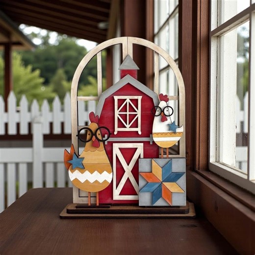 Farmhouse Interchangeable Window Arch | Chicken Tiered Tray Decor | Farmhouse Decor - Etsy