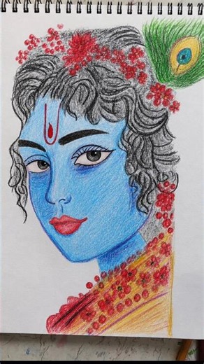 ✨🎨 | Beautiful Krishna Face Drawing with Color Pencils | #shorts#ytshorts #krishna