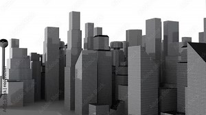 Layout of city with skyscrapers. Design. Virtual 3D city with high-rise buildings. 3D color model of city with skyscrapers is displayed on white background