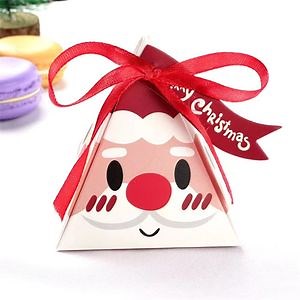 [Hot Item] Small Triangle Christmas Gift Box Foldable Candy Cookies Chocolate Packaging Box with Ribbon