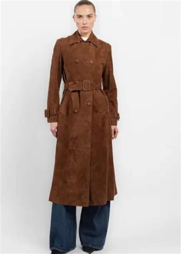 Brown Suede Trench Coat Women - Vintage 70s Belted Suede Long Coat - Double Breasted Suede Leather Overcoat - Fall Winter Outerwear - Etsy