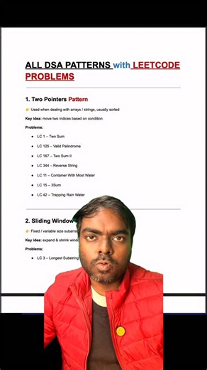 Rakesh Kumar on Instagram: "20 DSA patterns with Leetcode problems. #dsa #coding #leetcode #codinginterview #dsapatterns"