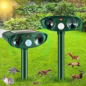 Upgraded Ultrasonic Cat Repellent Outdoor,2 Pack Squirrel Repellent Deer Repellent Skunk Repellent for Yard,Waterproof Solar Animal Repeller with Motion Sensor to Scare Mouse Away Dog Raccoon Rabbit