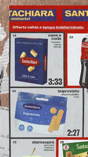 Album: Minimarket Artista: Santachiara Creative direction, Art direction, Graphic design: Me aka @rosso_mf Un progetto in cui le azioni di guerrilla del cantautore @santachiara diventano un invito a riflettere sul mercato musicale contemporaneo. Oggi lo streaming somiglia sempre più a un supermercato: ogni brano è un prodotto da esporre, da confezionare con immagini e colori accattivanti. Per essere notati bisogna stare “a scaffale”, all’altezza degli occhi, proprio come insegnano le regole del 