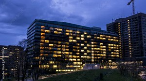 generic health care: modern hospital exterior timelapse