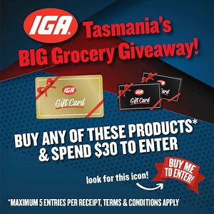 4.3K views · 41 reactions | Half price specials are available at IGA, each product can get you one entry* in our BIG Grocery Giveaway! Specials available until the 12th of July, while stocks last. *Maximum 5 entries per receipt. Minimum spend $30. See T&C's for details. | IGA Tasmania | Facebook