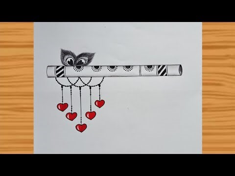 Flute Drawing| How to draw Flute Drawing for beginners| Beautiful krishna bansuri drawing| chitra