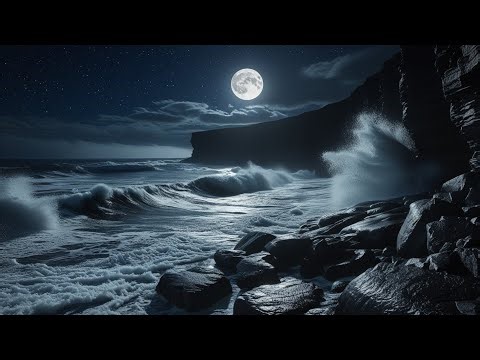 Ocean Waves Crashing Against Cliffs at Night | Deep Sleep Sounds (3 Hours)