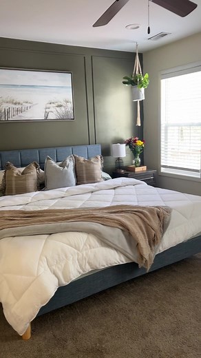 We LOVEEE our bedroom! Here is the paint color sooo many of you have been asking about 😘 #roomtransformation #bedroomupgrade #bedroombeforeandafter #valspar #loweshomeimprovement #homeupdates @Lowe’s @Valspar