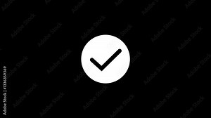 Animated check mark icon animation.Icon check is distorted. Glitch. Noise, chromatic aberration, geometric distortion.