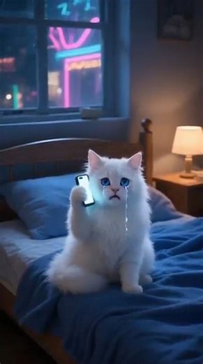 Fluffy cat #dramatically bonks phone #near_lit bedroom 😭