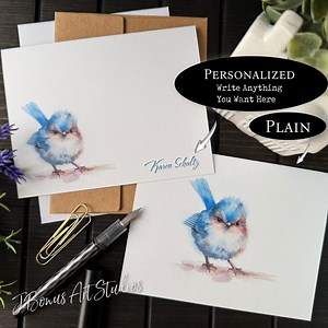 Bluebird Notecards With Envelopes, Folded Note Cards With Name, Blank Inside, Personalized, Stationery With Bird, Baby Shower, Kids D203 - Etsy