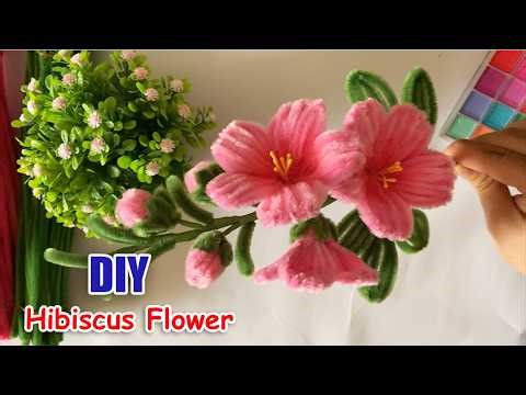 DIY Hibiscus Flower | how to make a hibiscus flower easy step by step | pipe cleaner crafts easy
