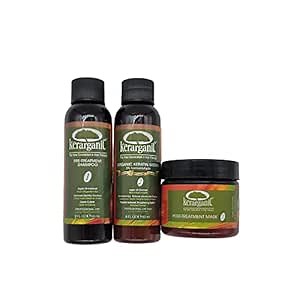 Formaldehyde-Free Organic Keratin Treatment Set (2 oz/60 ml) by Kerarganic - Natural Ingredients that Eliminates Frizz, Reduces Volume, Repairs Damages.