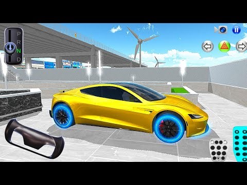 New Golden EV Tesla Car Parking in Villa - 3D Driving Class 2026 - Best Android iOS Gameplay