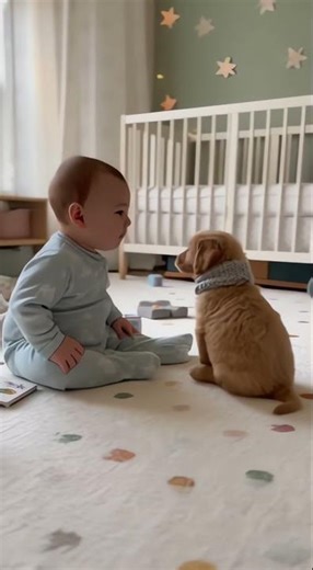 Cute Baby Babbling with Cute Puppy