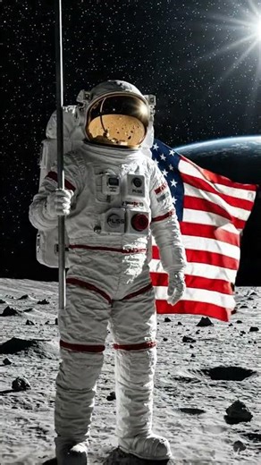The First Human on the Moon? 🌕 Stunning Space Exploration Video Astronaut Holding the USA Flag