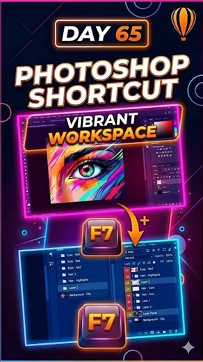 👉 Day 65/100 – Photoshop Shortcut 🔥F7 dabao aur Layers Panel instantly open karo ⚡Editing fast karo,