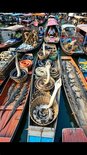 An unusual floating market. Boats packed with wild animals and extreme daily life on the river. #rawreality #traditionalculture #cinematicreels #realisticai | Sonny Sengkey