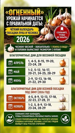 👉 Календарь посадки лука и чеснока 2026 — лучшие даты #дача #огород #лук #чеснок #посадка #садогород